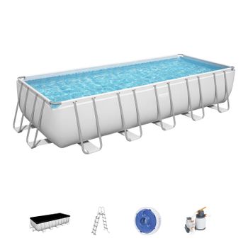 Piscina Desmontable Tubular Bestway Power Steel 640x274x132 Cm Depuradora De Arena 5.678 L/h Con Cobertor Y Escalera