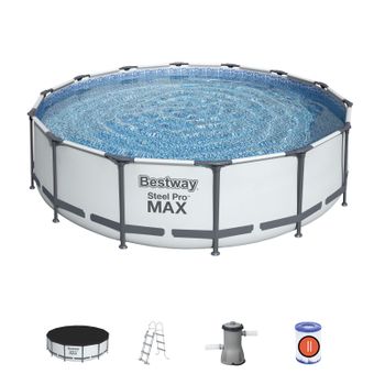 Piscina Desmontable Tubular Bestway Steel Pro Max 427x107 Cm Con Depuradora Cartucho 3.028 L/h Cobertor Y Escalera