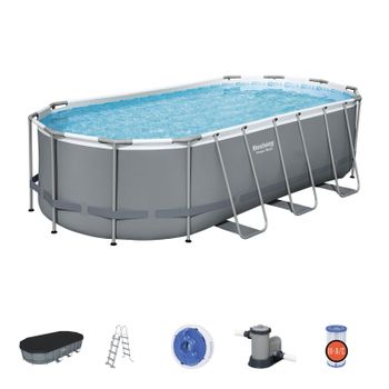 Piscina Desmontable Tubular Bestway Power Steel Oval 549x274x122 Cm Con Depuradora Cartucho 5.678 L/h Con Cobertor Y Escalera