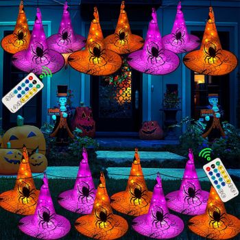 Sombreros De Bruja Colgantes Brillantes De 8 Piezas, Control Remoto Con 8 Modos De Iluminación, Cadena De Luces De Halloween De 14 Pies