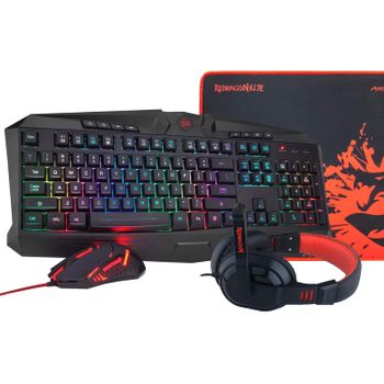 Combo Gaming Teclado Harpe Rgb + Ratón Centrophorus + Casco Ares + Alfombrilla 4 En 1 S101-ba