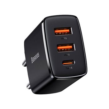 Baseus Cargador Rápido Compacto 2 Usb + Usb-c 30w Negro