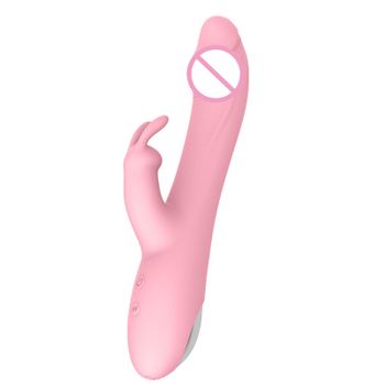 Vibrador Femenino De Conejo Telescópico De Doble Motor De 10 Velocidades (rosa)