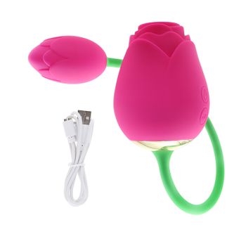 Vibrador De Lengua De Succión De Rosa De Dos Cabezas Para Mujer (rosa)