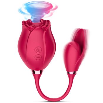 Vibrador De Masaje De Succión De Rosas Multifrecuencia De Dos Cabezas Para Mujeres (rojo)