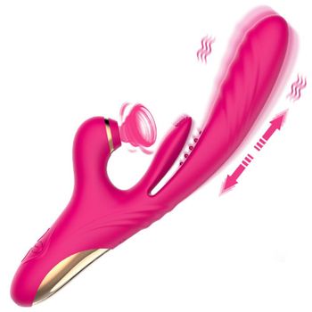 Vibrador De Masaje Telescópico 3 En 1 Para Chupar La Lengua Para Mujeres (rojo Rosa)