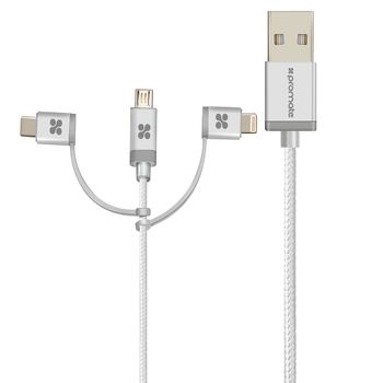 Cable 3-en-1 Usb-c, Micro Usb, Mfi Lightning Promate Unilink-trio – Plata