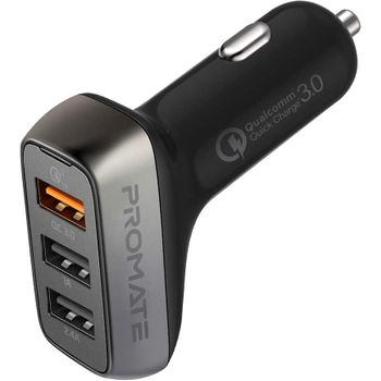 Cargador Usb Para Coche Qc 3.0, 30w, 3 Puertos, Promate Scud-35 – Negro