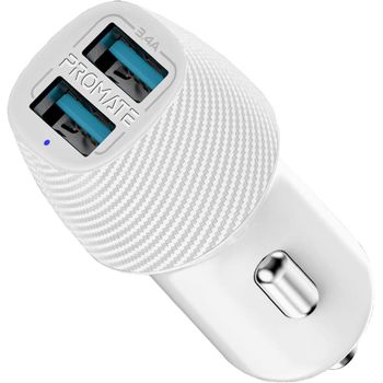 Cargador De Coche, Usb Dual Inteligente, Promate Voltrip-duo – Blanco