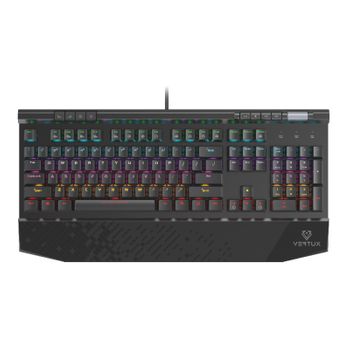 Teclado Gaming Ergonómico Con Reposamuñecas, 104 Teclas Anti-ghosting, Teclas Multimedia, Interuptores Mx Black, 6 Modos Rgb Vertux Tungsten