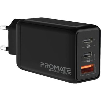 Cargador Gan Usb-c Dual 65w Y Usb-a 30w, Promate Ganport3-65pd – Negro