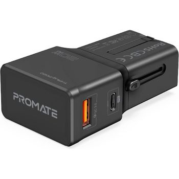 Adaptador Viaje Compacto, 20w, Usb 3.0, Promate Triplug-pd20 – Negro