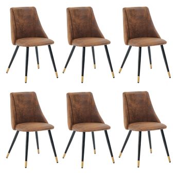 Set 6 Sillas De Comedor Asiento Acolchado De Ante Patas De Metal Meubles Cosy 55x50x52cm