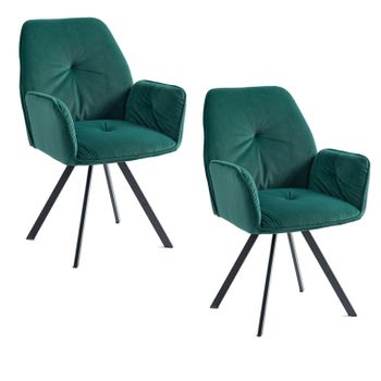 Set 2 Sillas De Comedor Terciopelo Giratoria 360°meubles Cosy 60x62x87,5cm Verde