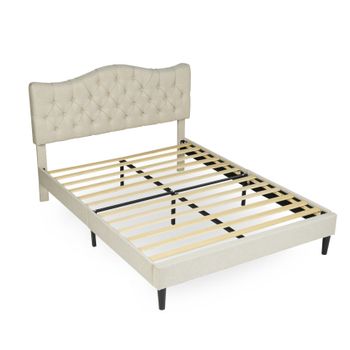 Cama Doble Con Somier De Láminas De Madera Y Tapizado De Tela 160x200cm Meubles Cosy Beige