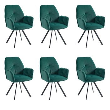 Set 6 Sillas De Comedor Terciopelo Giratoria 360°meubles Cosy 60x62x87,5cm Verde