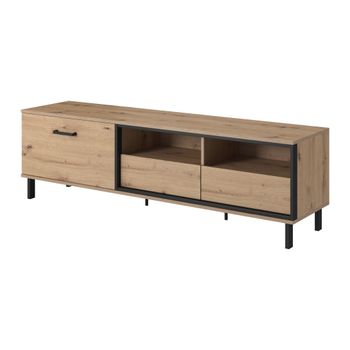 Mueble Tv 200 Cm Bjorn, 3 Cajones 1 Puerta, Estilo Nórdico En Blanco Y Roble