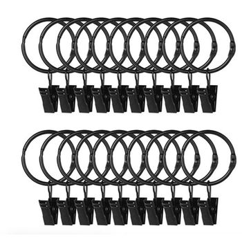 20 Anillos Negros Con Clips Para Cortinas.