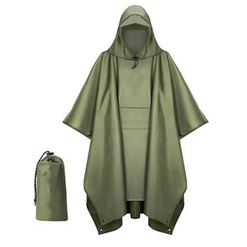 Poncho De Lluvia Multifuncional Con Capucha. Green