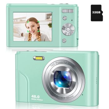 Cámara Digital De 48 Mp, Hd 1080p, Zoom 16x, Tarjeta De Memoria De 32gb Green