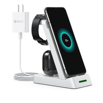 Cargador Inalámbrico 3 En 1 Para Teléfono, Reloj Inteligente Samsung, Auriculares White