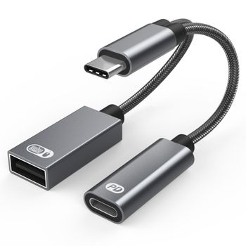 Usb-c Macho A Usb Hembra + Toma De Carga Usb-c Pd Y Adaptador Otg Usb 2.0