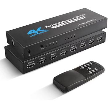 Conmutador Hdmi 7 En 1 Salida 4k@60hz Con Control Remoto Ir, Para Reproductor De Dvd Ps5 Ps4 Xbox