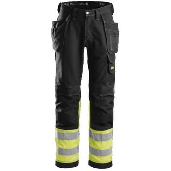 Snickers Workwear-32350466050-3235 Pantalón Algodón A.v. Con Bolsillos Flotantes Clase 1 Negro-amarillo A.v. Talla 50