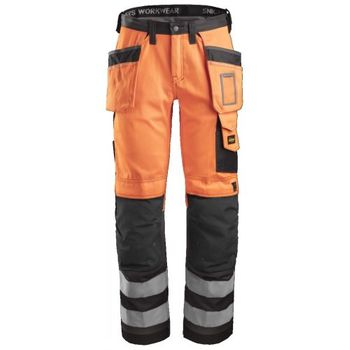 Snickers Workwear-32335574148-3233 Pantalón Alta Visibilidad Con Bolsillos Flotantes Clase 2 Naranja-gris Antracita Talla 148