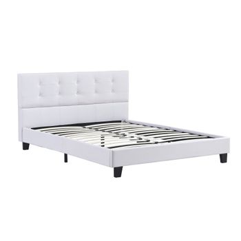 Cama Con Cabecero Y Somier De Láminas 120x190cm Tapizada En Piel Sintética Blanca