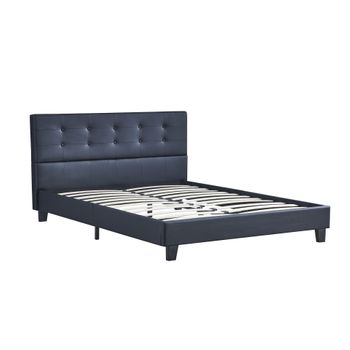 Cama Con Cabecero Y Somier De Láminas 120x190cm Tapizada En Polipiel Negra