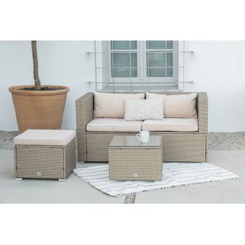 Conjunto Muebles Jardín Bahamas Conjunto Central Doble Mesa Gris Pardo 3  Módulos Centrales, 1 Puf, 2 Mesas Ratán Sintético con Ofertas en Carrefour