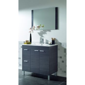 Kit Mueble De Baño Gris Cen. + Espejo + Lavamanos Pmma 2p+2c