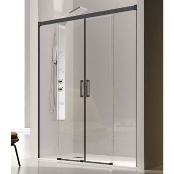 Frontal De Ducha 2 Fijos + 2 Puertas Correderas Glasé Perfil Negro  135 Cm