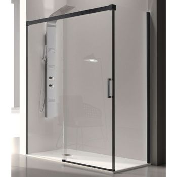 Frontal De Ducha + Puerta Corredera Glasé Perfil Negro Mate  115 Cm Sin Pared Lateral