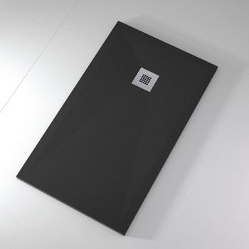 Plato De Ducha Pizarra Onda Negro  100x120 Cm Rejilla Inox