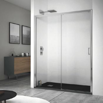 Frontal De Ducha + Puerta Corredera Kennedy  180 Cm Cristal Transparente Lateral Fijo: 70 Cm