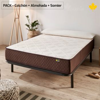 Pack De Base Tapizada Beige + Colchón Viscoelástico De 135x190 Con 1  Almohada Nordic De 135 Cm - Incluye Montaje con Ofertas en Carrefour