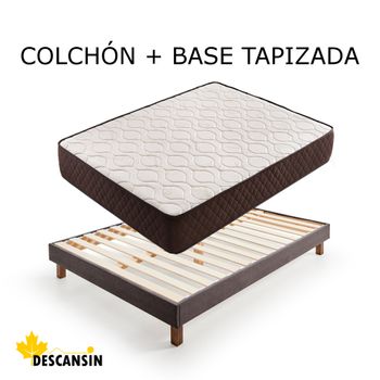 Pack Colchon + Base Tapizada Descansin | 160 X 200 | Gris | Ideal Para Personas Con Dolores De Espalda | Base Tapizada Silenciosa
