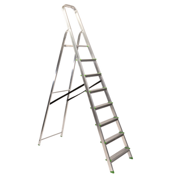 Keroppa Escalera Doméstica Plegable 8 Peldaños Aluminio Con Gancho De Pared Multiusos. Antideslizante, Ligera Y Resistente.