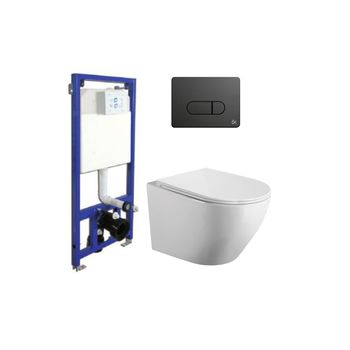 Wc Inodoro Completo Cuadrado | Inodoro Tanque Bajo con Cisterna y Asiento  Extrafino y Codo | Adosado a Pared con Salida Dual y Sistema Rimless