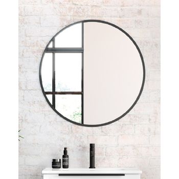 Espejo de baño Led redondo con marco en NEGRO MATE Y CORREA NEGRA -  Iluminado por LED con IRC >80 – Modelo KENIA – MamparaStore