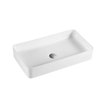 Lavabo Sobre Encimera Cerámico | Lavamanos Baño Para Encimera Rectangular | 51cm X 35cm | Blanco Brillo