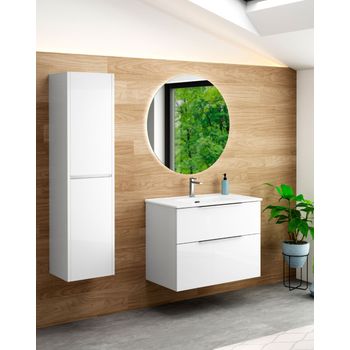 Mueble de Baño suspendido con tapa y Lavabo Cerámico, 60 cm, 2 cajones  con Cierre Amortiguado y Organizador, beig verdoso.