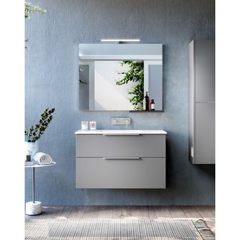 Mueble Baño al Suelo con Lavabo Cerámico, 100cm, 2 Cajones Puerta Lateral  Cierre Amortiguado y Organizador Diseño Industrial, Mist - Oro