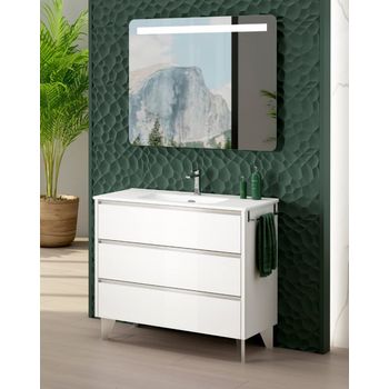 Mueble Lavabo De Baño O Aseo Con Lavamanos Cerámico Y Un Fantástico Espejo  A Juego, Dos Puertas Y Dos Cajones Color Blanco Brillo 80x80x45cm con  Ofertas en Carrefour