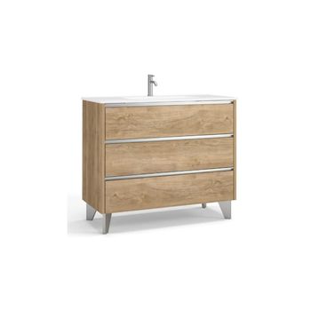 Mueble de baño al suelo con lavabo cerámico, 80 cm - roble natural