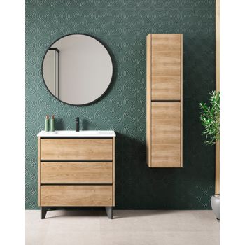 Pack Conjunto De Baño Mueble Con Espejo A Juego Lavamanos Cerámico +  Columna Color Gris Ceniza con Ofertas en Carrefour