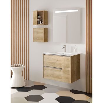 Mueble de baño suspendido 2 puertas con espejo, sin lavabo, 80 cm