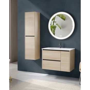 Mueble de baño al suelo con lavabo cerámico, 70 cm - roble natural